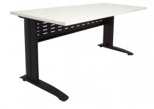RSD157 Rapid Span Desk 1500 X 700. White Top, Black Metal Modesty, Black Legs